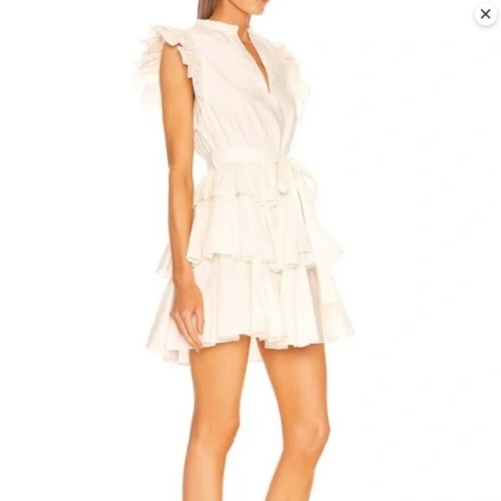 NWOT Ulla Johnson Honoria belted ruffled cotton-poplin mini dress in White Sz 8